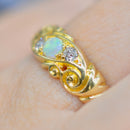 Edwardian 1906 Australian Opal and Old Mine Cut Diamond 18ct Yellow Gold Ring