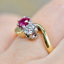 Reserved for J - Toi et Moi Ruby and Diamond 18ct Yellow Gold Cross-Over Ring (0.56ct)