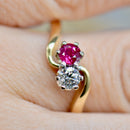 Reserved for J - Toi et Moi Ruby and Diamond 18ct Yellow Gold Cross-Over Ring (0.56ct)