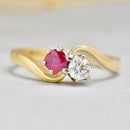 Reserved for J - Toi et Moi Ruby and Diamond 18ct Yellow Gold Cross-Over Ring (0.56ct)