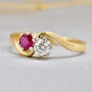 Reserved for J - Toi et Moi Ruby and Diamond 18ct Yellow Gold Cross-Over Ring (0.56ct)