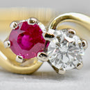 Reserved for J - Toi et Moi Ruby and Diamond 18ct Yellow Gold Cross-Over Ring (0.56ct)