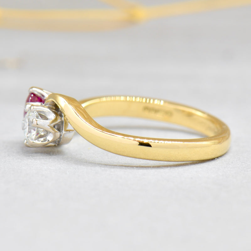 Toi et Moi Ruby and Diamond 18ct Yellow Gold Cross-Over Ring (0.56ct)