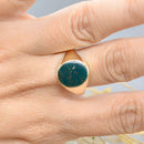 Vintage 1980s Bloodstone 9ct Yellow Gold Mens Oval Signet Ring