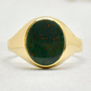 Vintage 1980s Bloodstone 9ct Yellow Gold Mens Oval Signet Ring