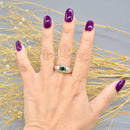 Mint-Teal Tourmaline 9ct White Gold Gypsy Set Signet Ring