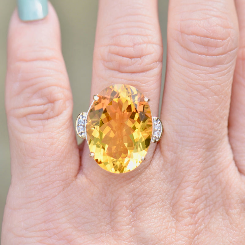Large Citrine and White Zircon 9ct Yellow Gold Dress Ring (15.15cts)