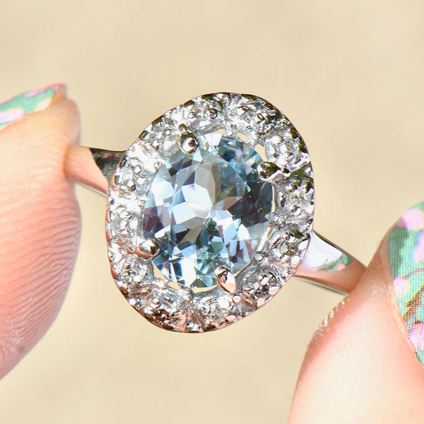 Vintage Aquamarine and Diamond Halo Ring (1.43cts)