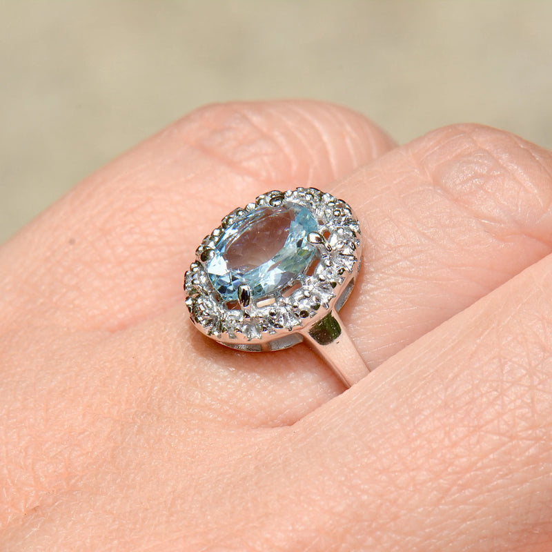 Vintage Aquamarine and Diamond Halo Ring (1.43cts)