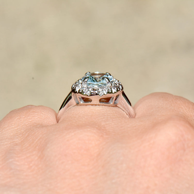 Vintage Aquamarine and Diamond Halo Ring (1.43cts)