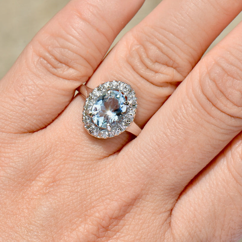 Vintage Aquamarine and Diamond Halo Ring (1.43cts)