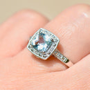 Aquamarine & Diamond 9ct White Gold Cushion Cluster Ring