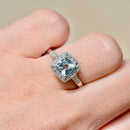 Aquamarine & Diamond 9ct White Gold Cushion Cluster Ring