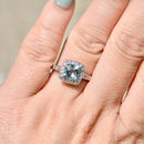 Aquamarine & Diamond 9ct White Gold Cushion Cluster Ring