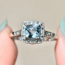 Aquamarine & Diamond 9ct White Gold Cushion Cluster Ring