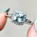 Aquamarine & Diamond 9ct White Gold Cushion Cluster Ring