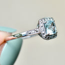 Aquamarine & Diamond 9ct White Gold Cushion Cluster Ring