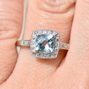 Aquamarine & Diamond 9ct White Gold Cushion Cluster Ring