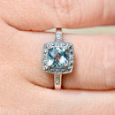 Aquamarine & Diamond 9ct White Gold Cushion Cluster Ring