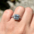 Aquamarine & Diamond 9ct White Gold Cushion Cluster Ring