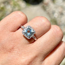 Aquamarine & Diamond 9ct White Gold Cushion Cluster Ring