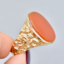 1970s Engraved Large Carnelian 9ct Yellow Gold Signet Ring