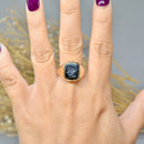 Vintage 1970s Hematite Intaglio 9ct Yellow Gold Mens Rectangle Signet Ring