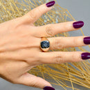 Vintage 1970s Hematite Intaglio 9ct Yellow Gold Mens Rectangle Signet Ring