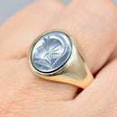 Vintage 1960s Hematite Intaglio 9ct Yellow Gold Mens Signet Ring