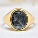 Vintage 1960s Hematite Intaglio 9ct Yellow Gold Mens Signet Ring