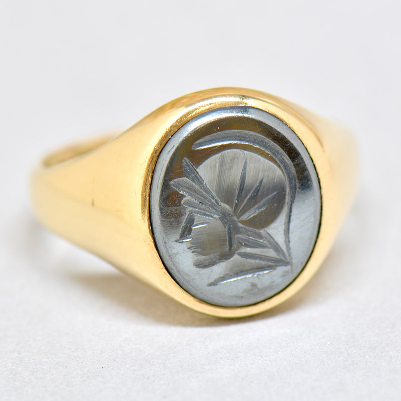 Vintage 1960s Hematite Intaglio 9ct Yellow Gold Mens Signet Ring