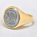 Vintage 1960s Hematite Intaglio 9ct Yellow Gold Mens Signet Ring