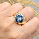 Vintage 1960s Hematite Intaglio 9ct Yellow Gold Mens Signet Ring