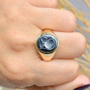 Vintage 1960s Hematite Intaglio 9ct Yellow Gold Mens Signet Ring