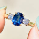 1990s Blue Sapphire and Diamond 18ct Yellow Gold Trilogy Engagement Ring (1.60cts)