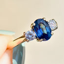 1990s Blue Sapphire and Diamond 18ct Yellow Gold Trilogy Engagement Ring (1.60cts)