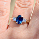 1990s Blue Sapphire and Diamond 18ct Yellow Gold Trilogy Engagement Ring (1.60cts)