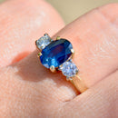 1990s Blue Sapphire and Diamond 18ct Yellow Gold Trilogy Engagement Ring (1.60cts)