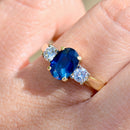 1990s Blue Sapphire and Diamond 18ct Yellow Gold Trilogy Engagement Ring (1.60cts)