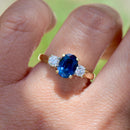 1990s Blue Sapphire and Diamond 18ct Yellow Gold Trilogy Engagement Ring (1.60cts)