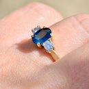 1990s Blue Sapphire and Diamond 18ct Yellow Gold Trilogy Engagement Ring (1.60cts)