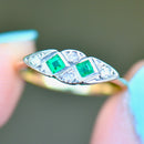Art Deco 1930s Emerald and Diamond Platinum & 18ct Yellow Gold Ring