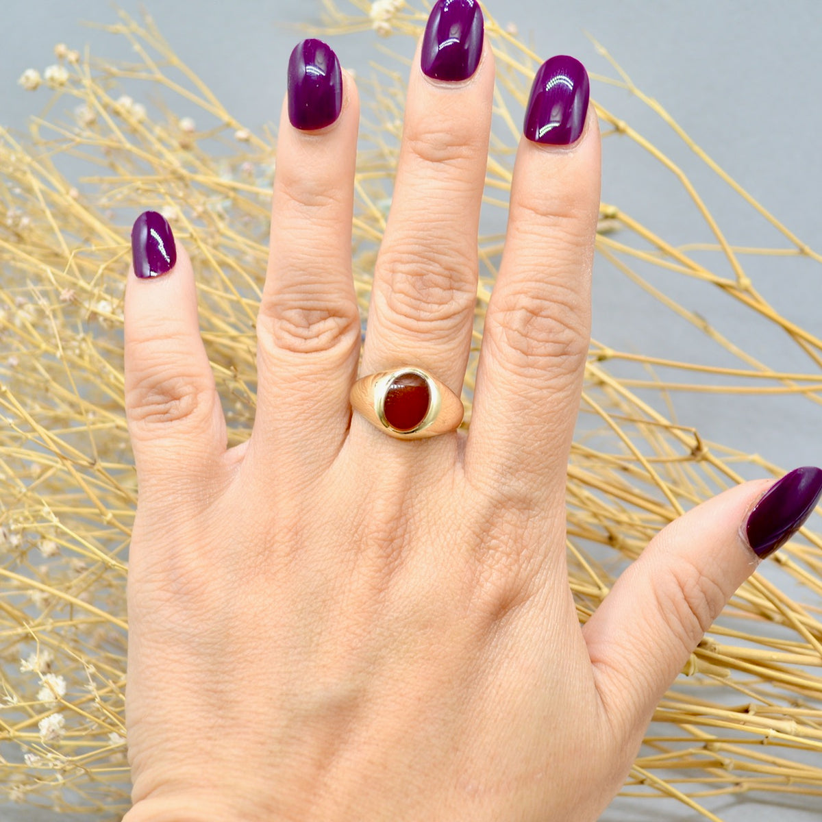 1960年代のヴィンテージ 9カラット イエローゴールド カーネリアン