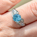 Art Deco Blue Zircon and Diamond 18ct White Gold & Platinum Ring (1.72cts)