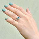 Art Deco Blue Zircon and Diamond 18ct White Gold & Platinum Ring (1.72cts)