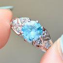 Art Deco Blue Zircon and Diamond 18ct White Gold & Platinum Ring (1.72cts)