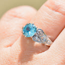 Art Deco Blue Zircon and Diamond 18ct White Gold & Platinum Ring (1.72cts)