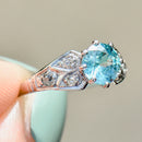Art Deco Blue Zircon and Diamond 18ct White Gold & Platinum Ring (1.72cts)