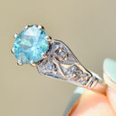 Art Deco Blue Zircon and Diamond 18ct White Gold & Platinum Ring (1.72cts)