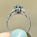 Art Deco Blue Zircon and Diamond 18ct White Gold & Platinum Ring (1.72cts)